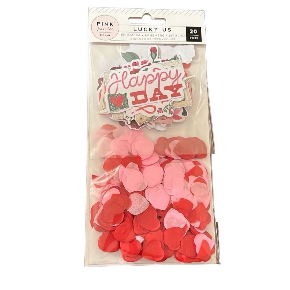 PINK PAISLEE 20 Pc Lucky Us Ephemera Diecut Paper Hearts Flowers‎ NWT Love